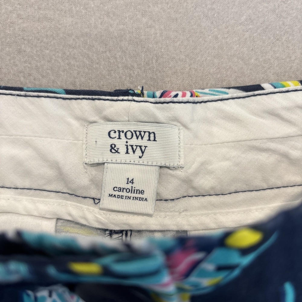 Crown & Ivy 14 CAROLINE multicolor Tropical Bird‎ Shorts Women's ECU Fast Ship
